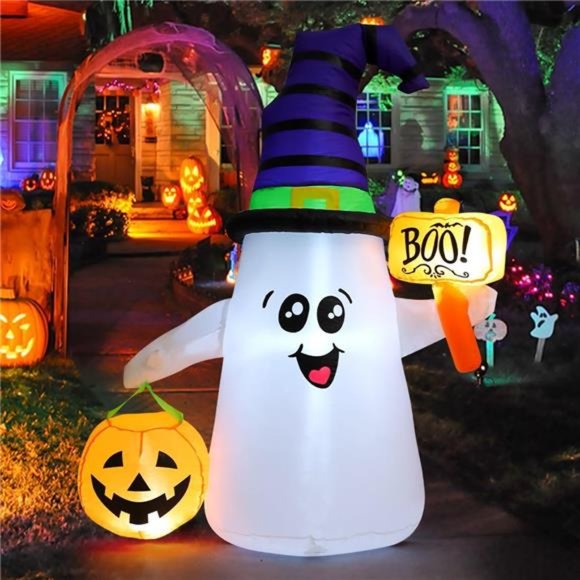 5FT Inflatable Halloween Cute Ghost with Pumpkin Blow Up Inflatables Halloween - Picture 1 of 6